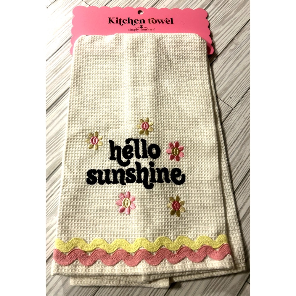 NWT‎ Simply Southern Kitchen Towel Hello Sunshine daisy 27x18 Cotton Waffle knit
